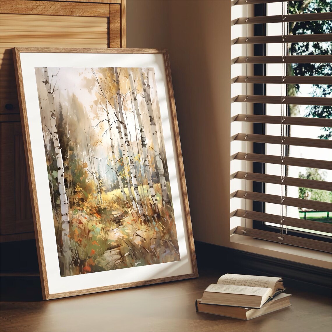 Autumn Birch Forest Golden Path Fall Foliage Watercolor Art Print - Image 4