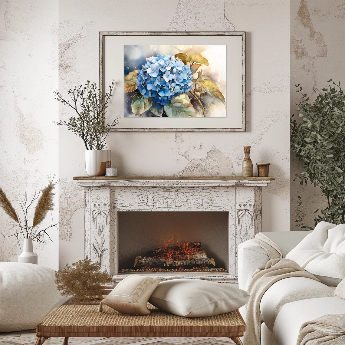 Blue Hydrangea Blossom Close-Up Soft Watercolor Flower Art Poster - Image 2