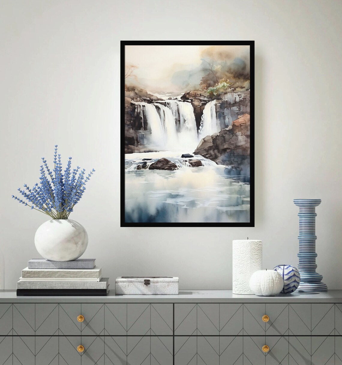 Island Waterfalls Watercolor Art Print, Nature Decor - Image 2