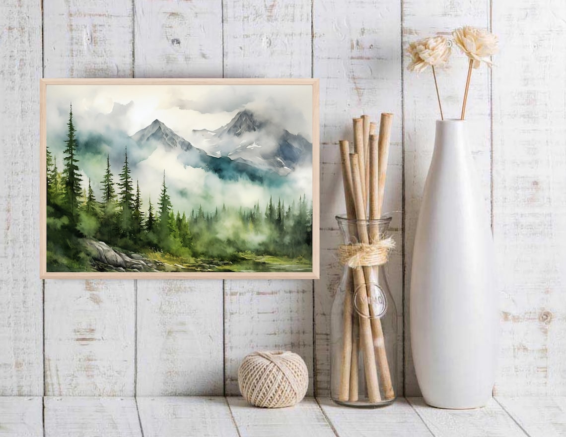 Mountain Landscape Watercolor Neutral Art Print - Image 2