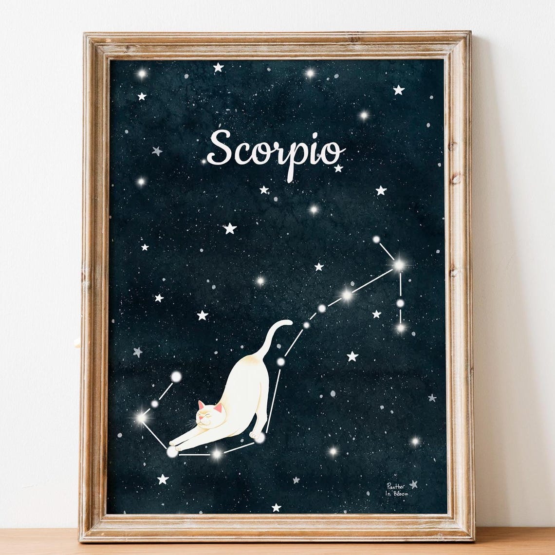 Scorpio Zodiac Constellation Cat Celestial Starry Night Poster