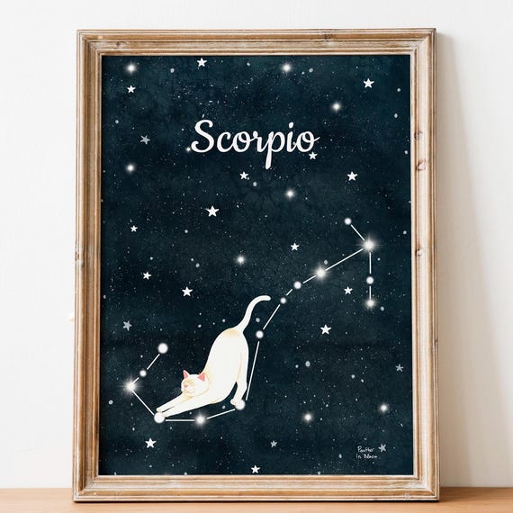 Zodiac Posters Scorpio Gifts Constellation Prints Cat Wall Art Celestial Nursery Astrology Artwork Baby Bedroom Decor