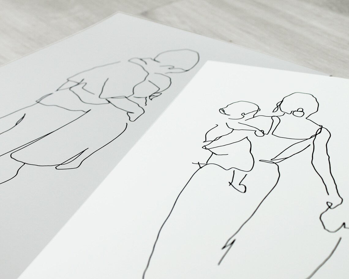 Mother And Children Line Art Print, Nursery Decor - Image 2