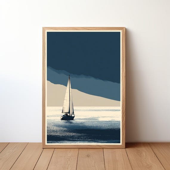 Sailboat Poster Minimalist Modern Nautical Wall Art Simple Ocean Boat Print Coastal Decor For Sailor Sea Lover Gift Illustration Sl50