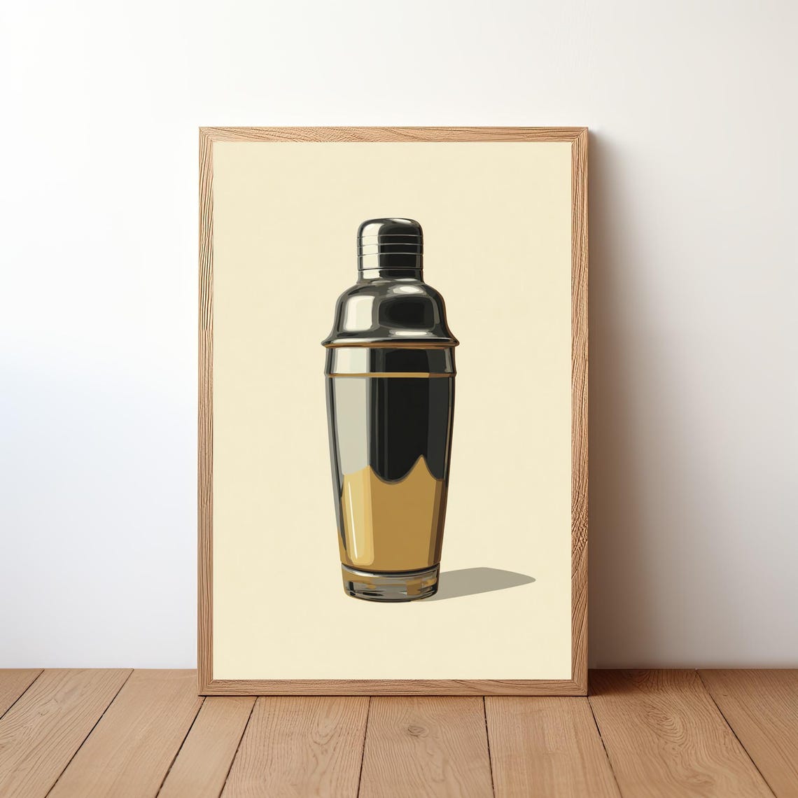 Minimalist Cocktail Shaker Illustration Retro Bar Cart Decor Poster