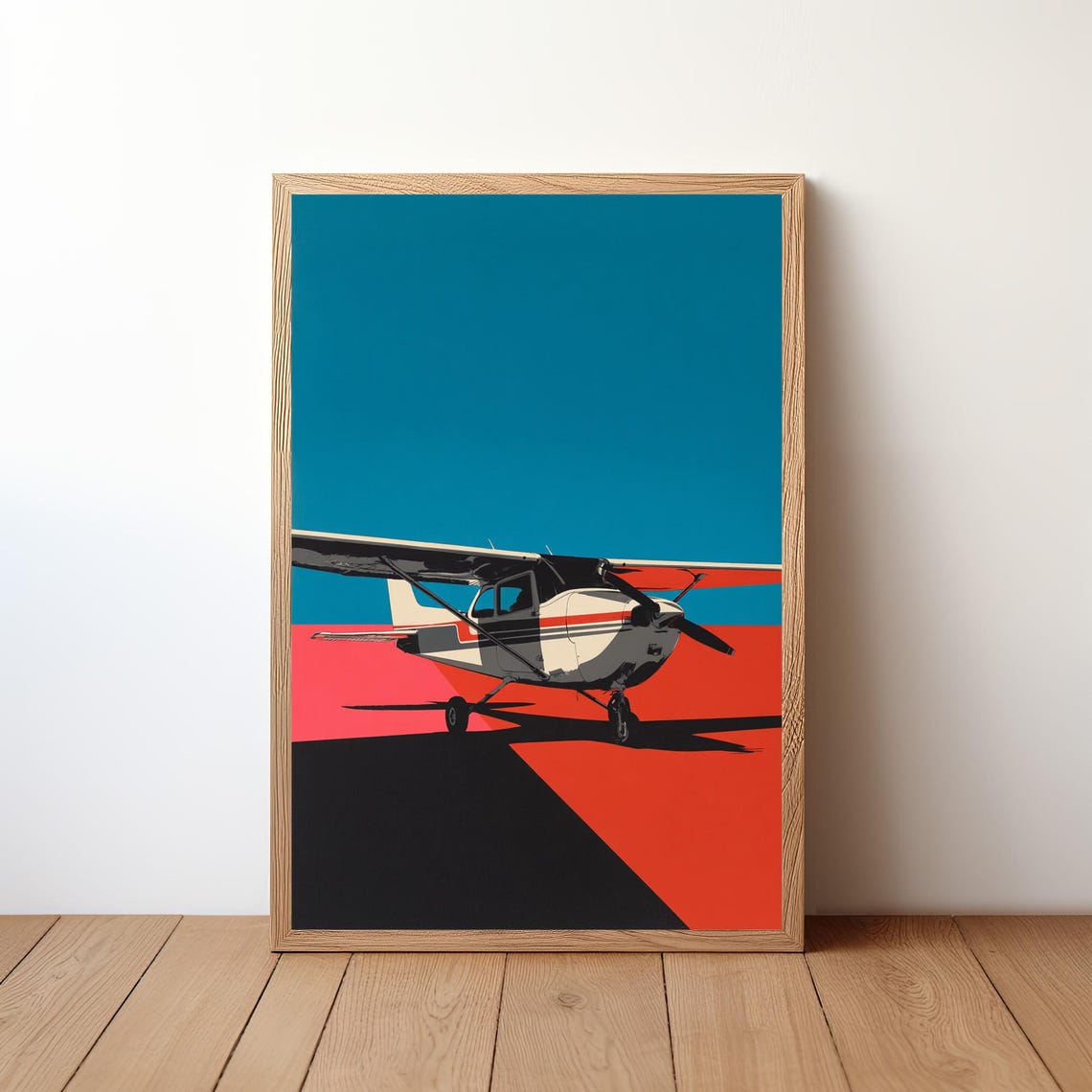Pop Art Airplane Teal Red Black Bold Graphic Aviation Style Poster