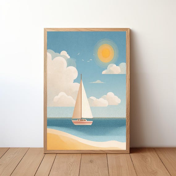Sailboat Poster Minimalist Modern Nautical Wall Art Simple Ocean Boat Print Coastal Decor For Sailor Sea Lover Gift Illustration Sl8