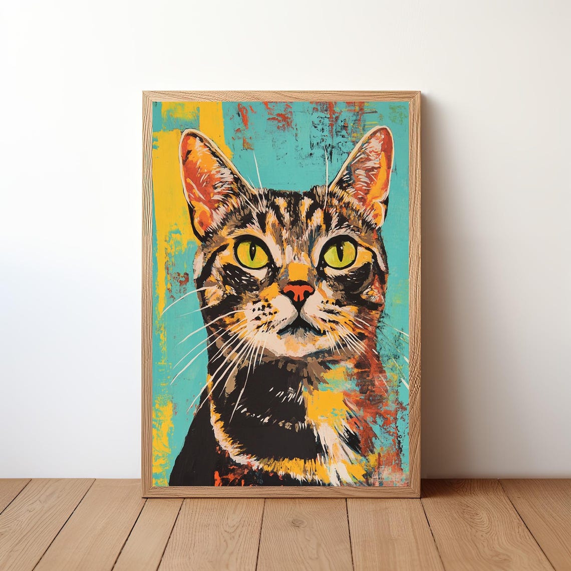 Grey Tabby Cat Pop Art Portrait Close Up Colorful Modern Poster