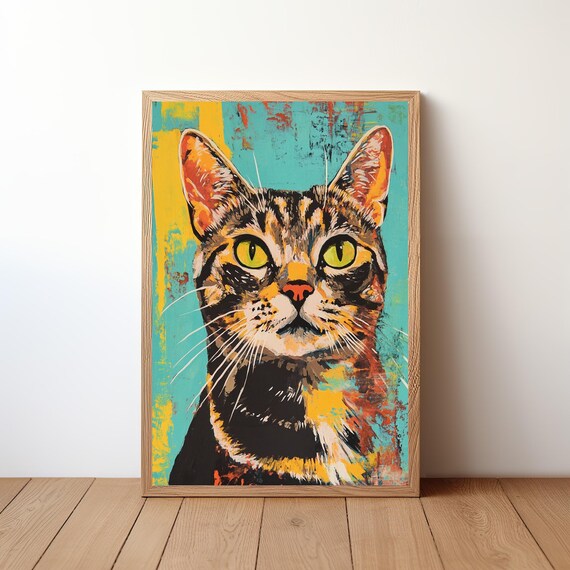 Grey Tabby Cat Pop Art Portrait Close Up Colorful Modern Poster