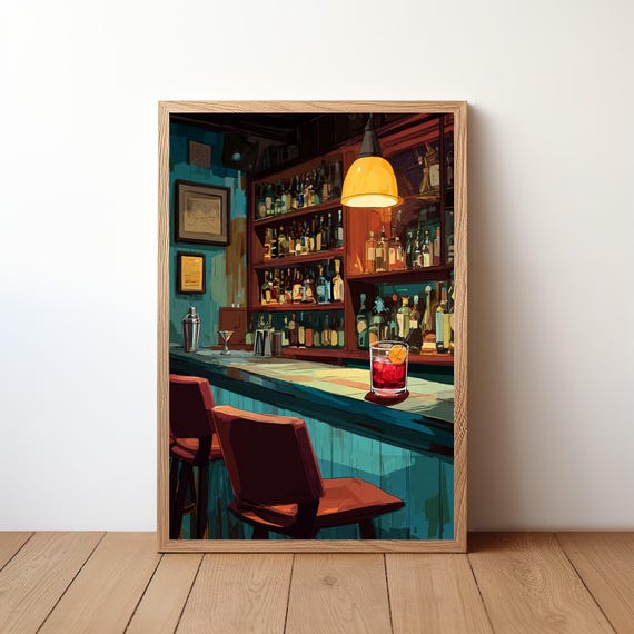 Cocktail Bar Wall Art Print Minimalist Modern Vector Drink Poster Home Decor Mixology Bartender Gift Kitchen Illustration Bar19