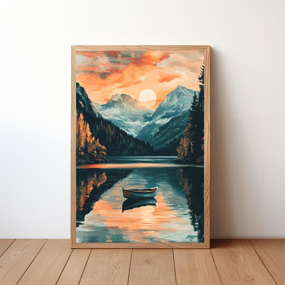 Mountain Lake Landscape Wall Art Nature Decor Traveler Poster Camping Home Adventure Print Nl7