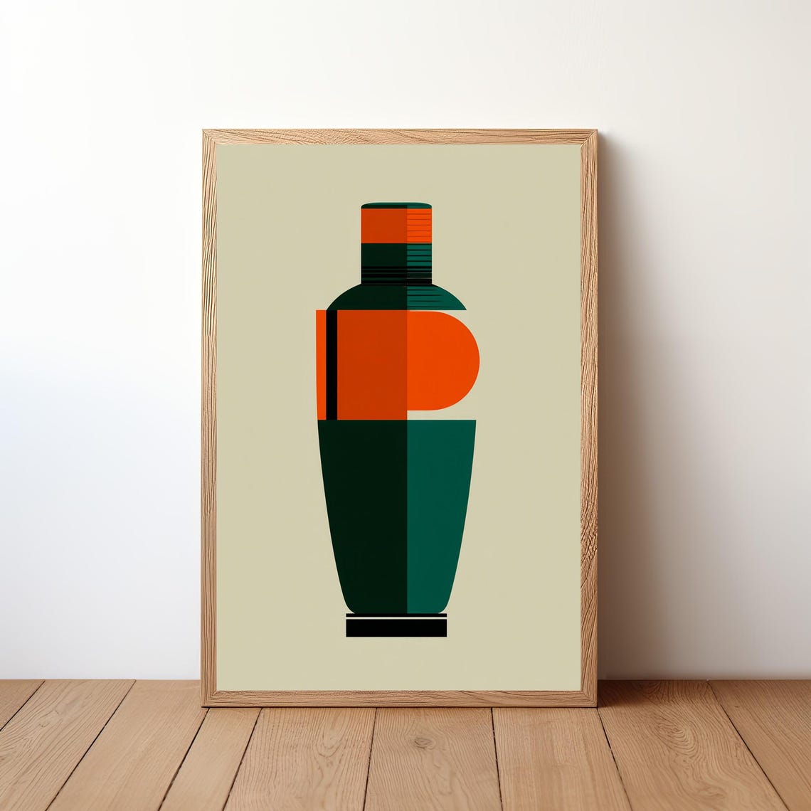 Geometric Cocktail Shaker Orange And Green Minimalist Bar Wall Print