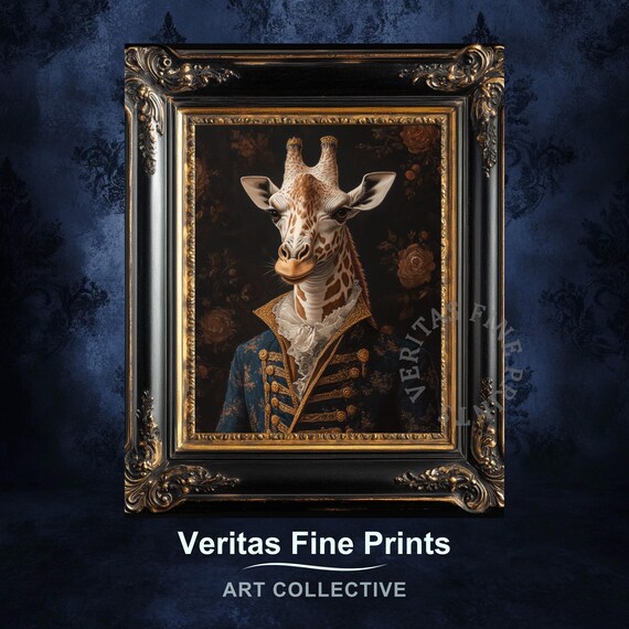 Tall Giraffe In A Blue Victorian Military Uniform Animal Poster