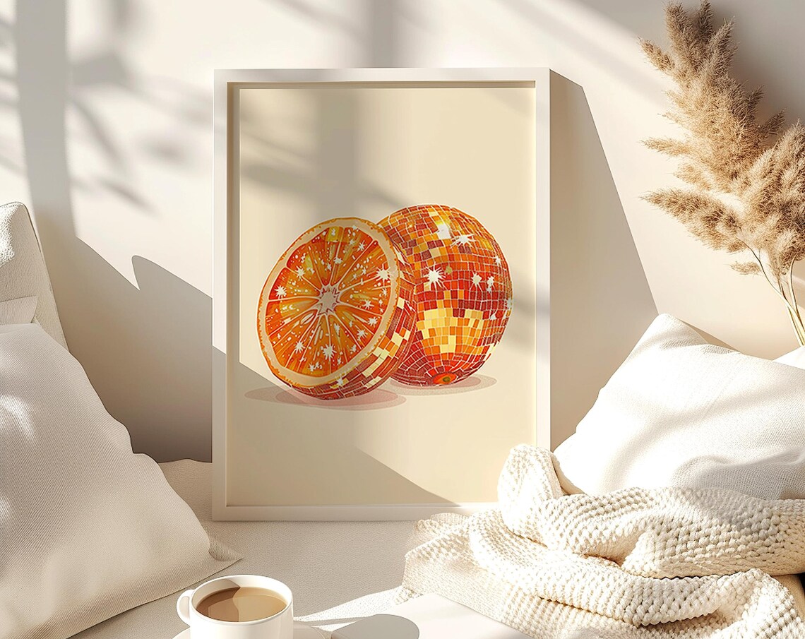 Disco Fruit Print, Glam Orange Poster Art Print - Image 4
