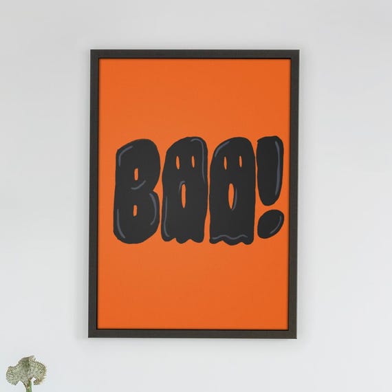 Framed Boo Halloween Wall Art Print Spooky Typography On Orange Background Creepy Cute Holiday Decor