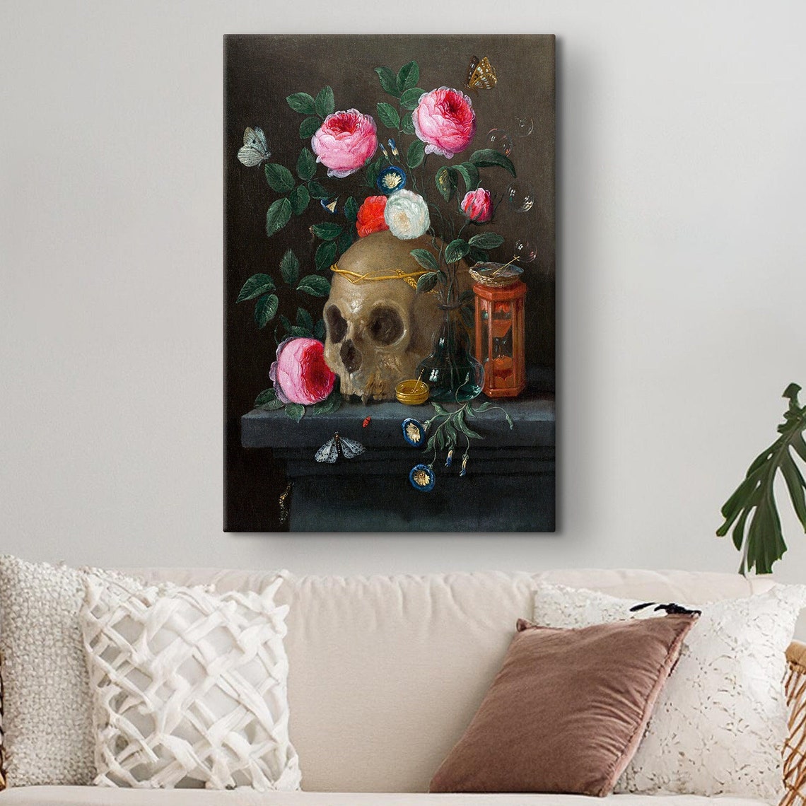 Gothic Skull Vanitas Still Life Crowned With Roses Classic Poster