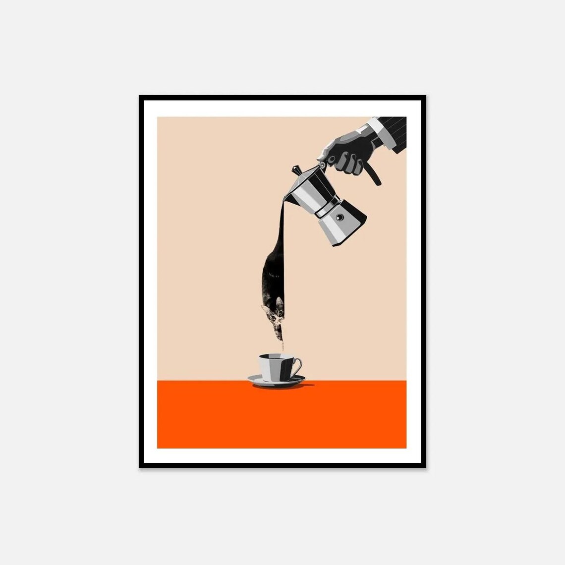 Funny Clever Cat and Coffee Poster, Kitchen Wall Art