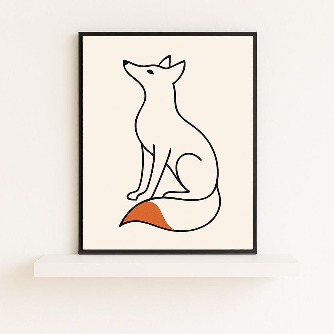 Minimalist Fox Line Art Terracotta Tail Scandi Animal Wall Poster