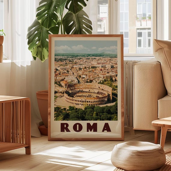 Rome Travel Poster, Ancient Colosseum Art Print