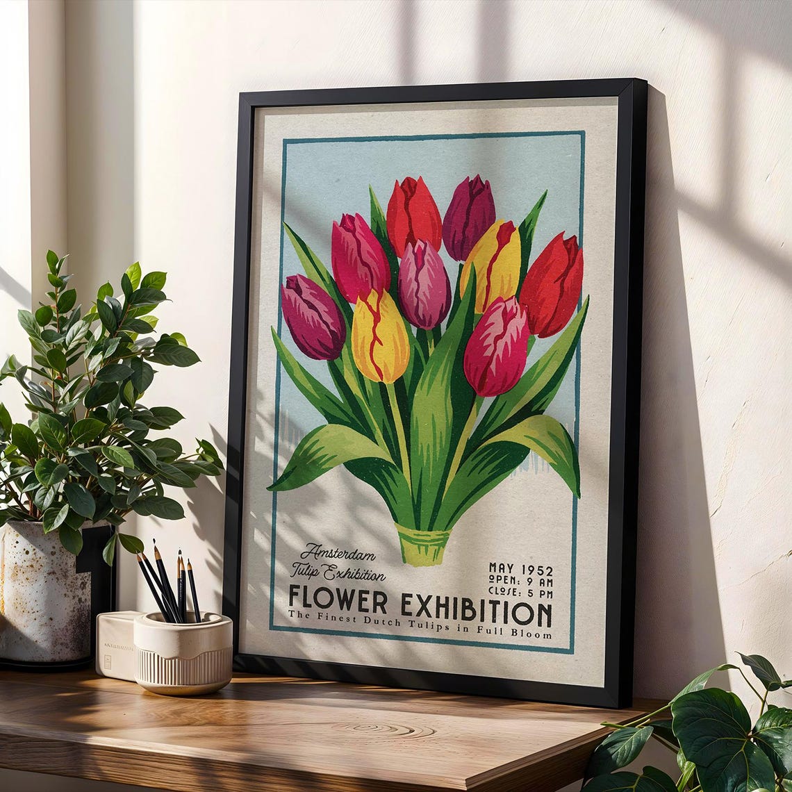 Amsterdam Tulip Exhibition 1952 Vintage Flower Market Poster