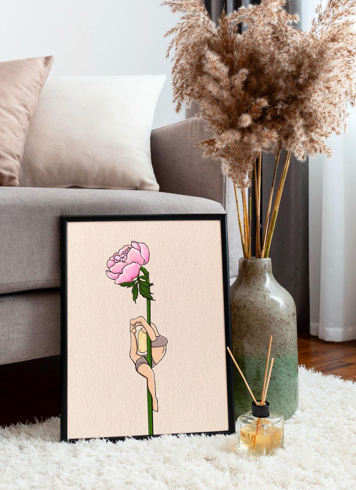 Blonde Pole Dancer Pink Peony Flower Stem Minimalist Art Poster - Image 2