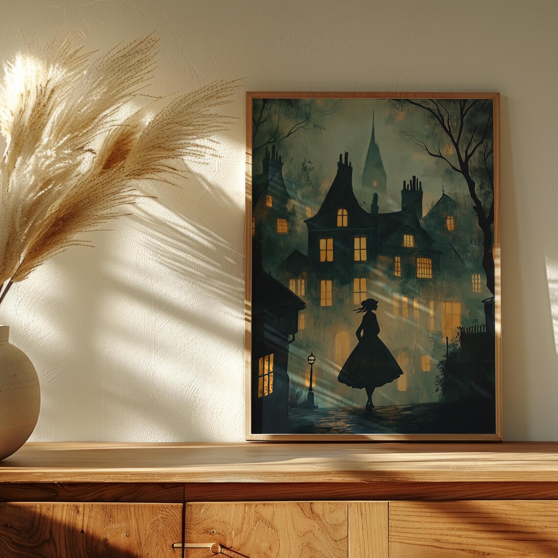 Girl Silhouette Foggy Night Town Moody Dark Street Art Poster - Image 6
