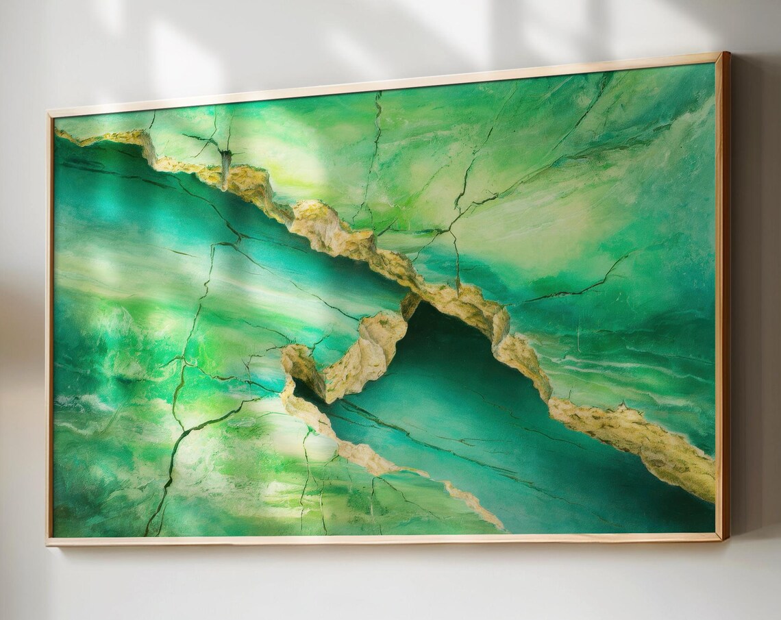 Green Teal Marble Abstract Painting Gold Veins Modern Poster - Image 3