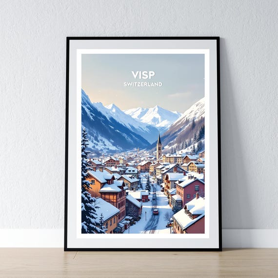 Visp Switzerland Poster Print Swiss Alps Wall Art Gift Travel Home Decor Illustration