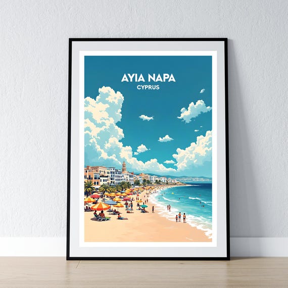 Ayia Napa Poster Cyprus Print Wall Art Gift Travel Home Decor Illustration