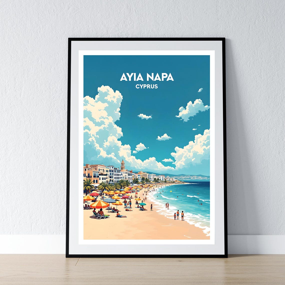 Ayia Napa Cyprus Sandy Beach Umbrellas Turquoise Sea Travel Poster