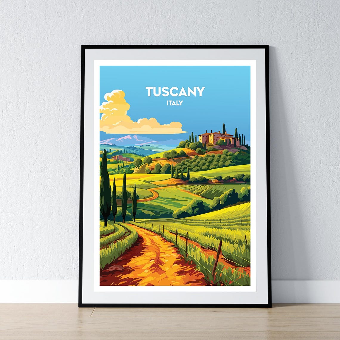 Tuscany Italy Hilltop Villa Cypress Road Travel Poster Artwork