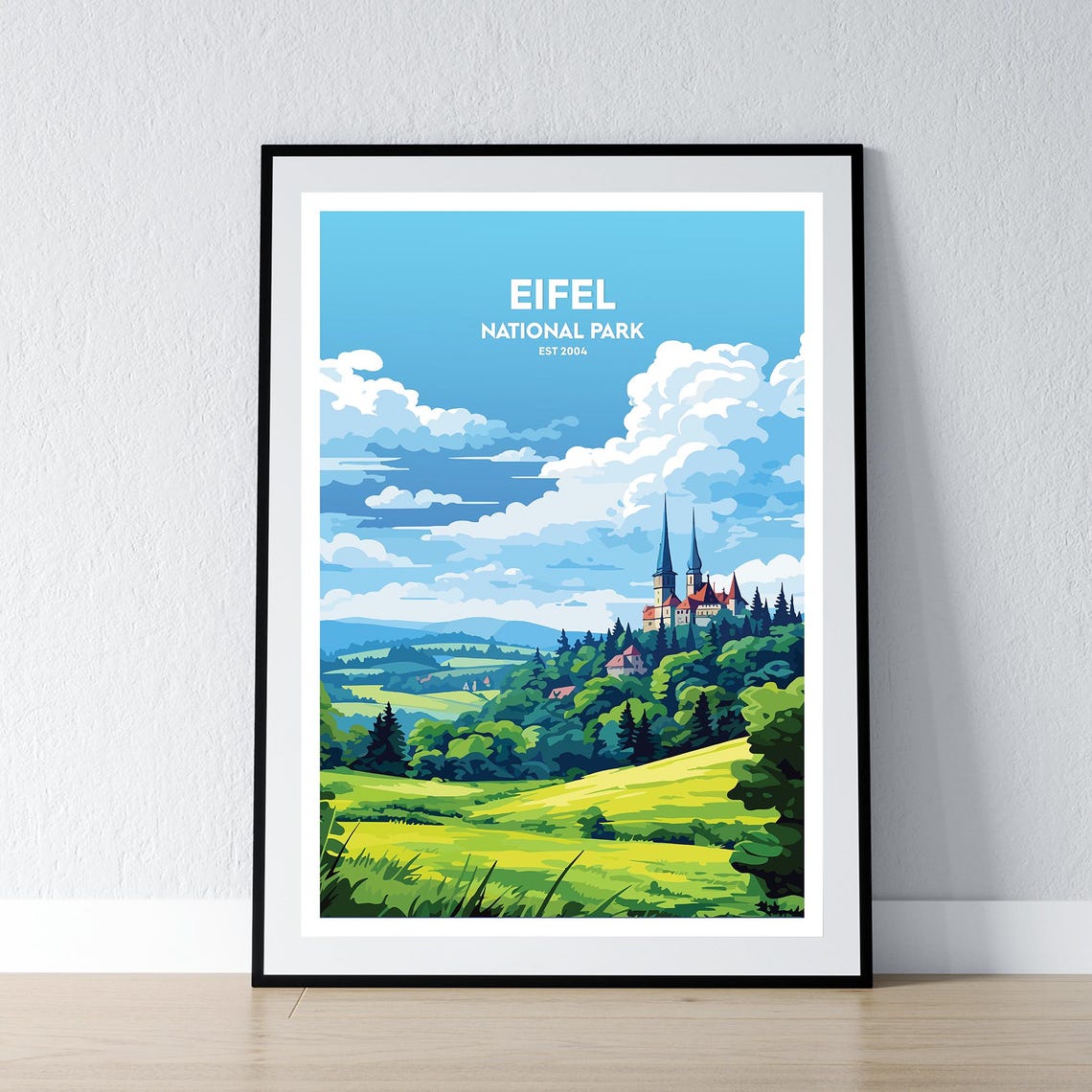 Eifel National Park Green Hills Church Spires Travel Art Poster