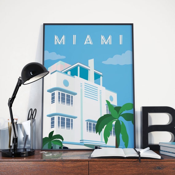 Miami Vintage Retro Travel Poster, Wall Art Print