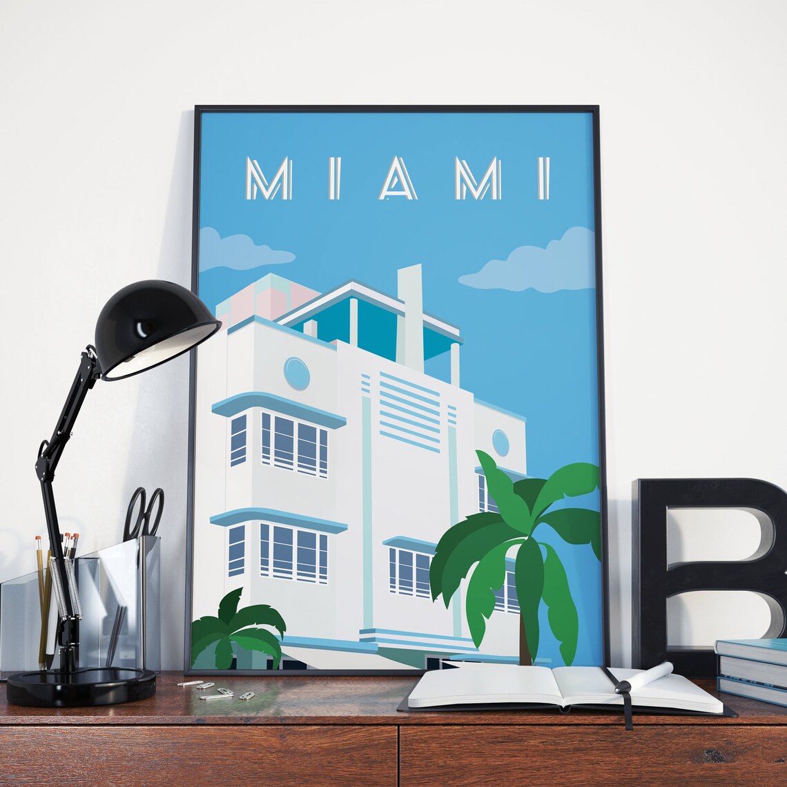 Miami Vintage Retro Travel Poster, Wall Art Print