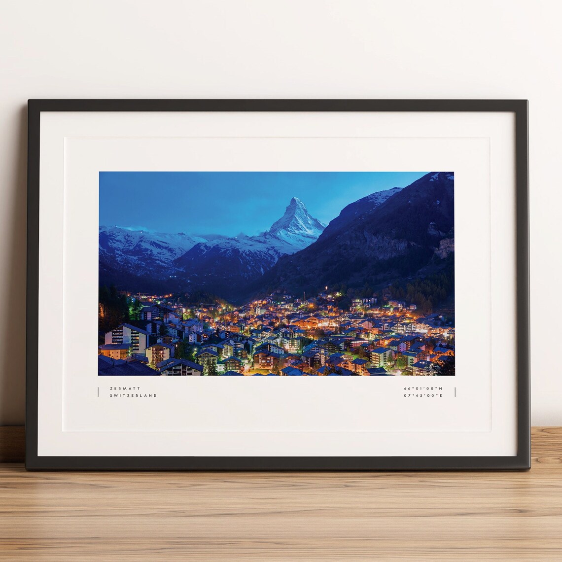 Zermatt Switzerland Matterhorn Peak Dusk Village Lights Travel Poster