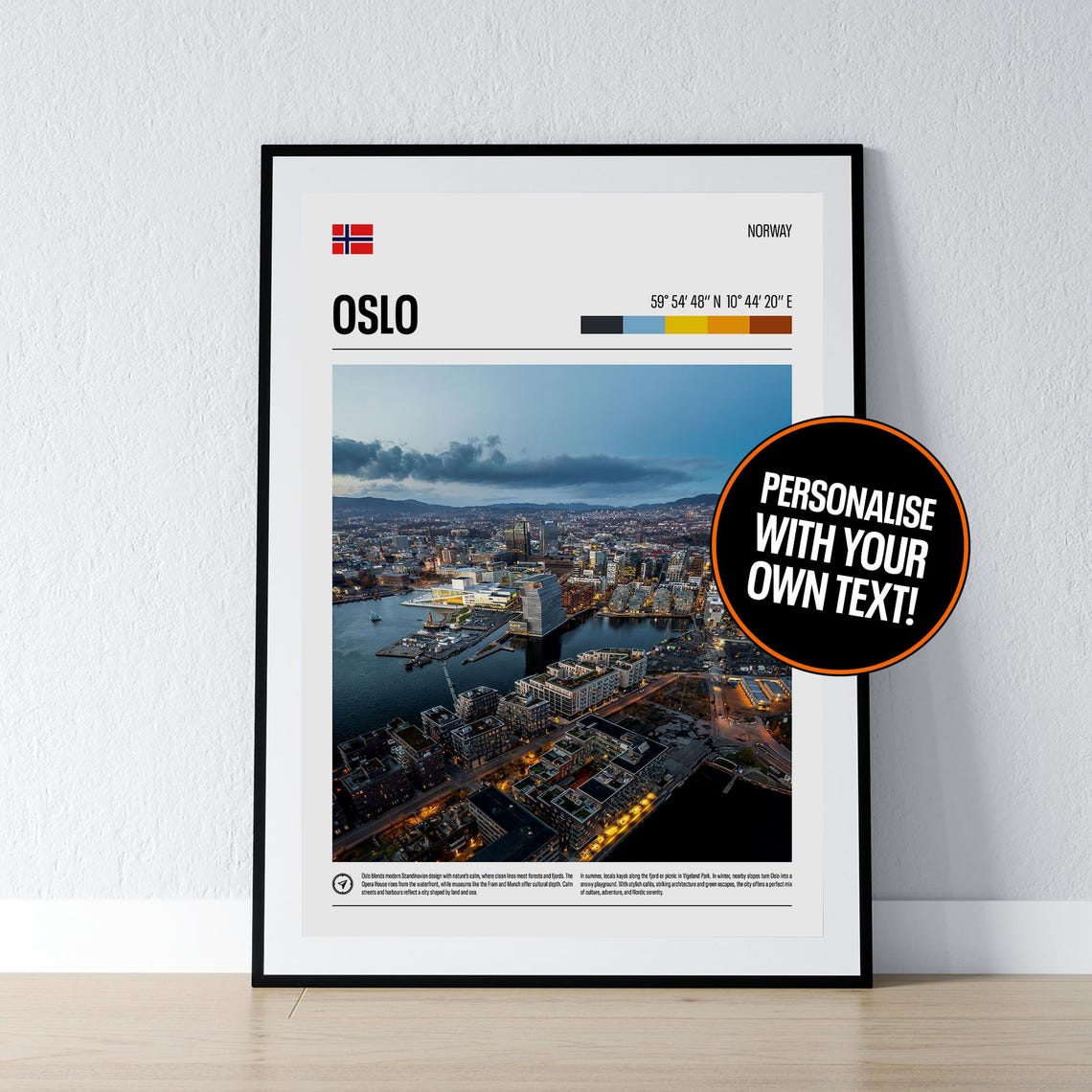Oslo Norway Waterfront At Night Personalised City Travel Poster