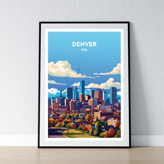 Denver Poster Print Wall Art Colorado Gift Travel Home Decor Illustration