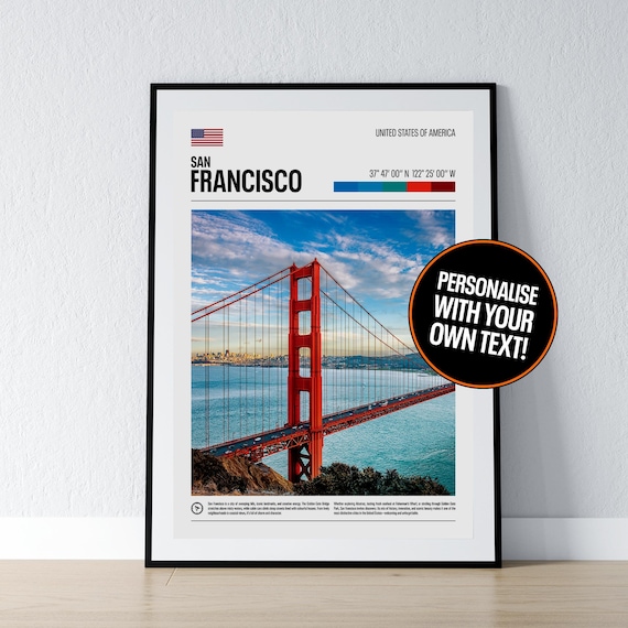 San Francisco Golden Gate Bridge Coordinates Photo Travel Print