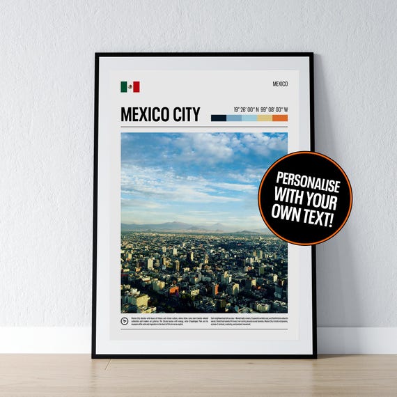 Mexico City Poster Wall Art Coordinates Photo Print Travel Gift Home Decor