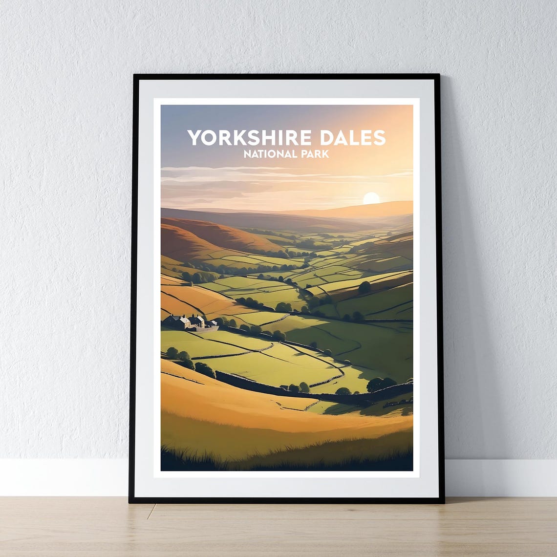 Yorkshire Dales National Park Sunset Rolling Hills Travel Poster