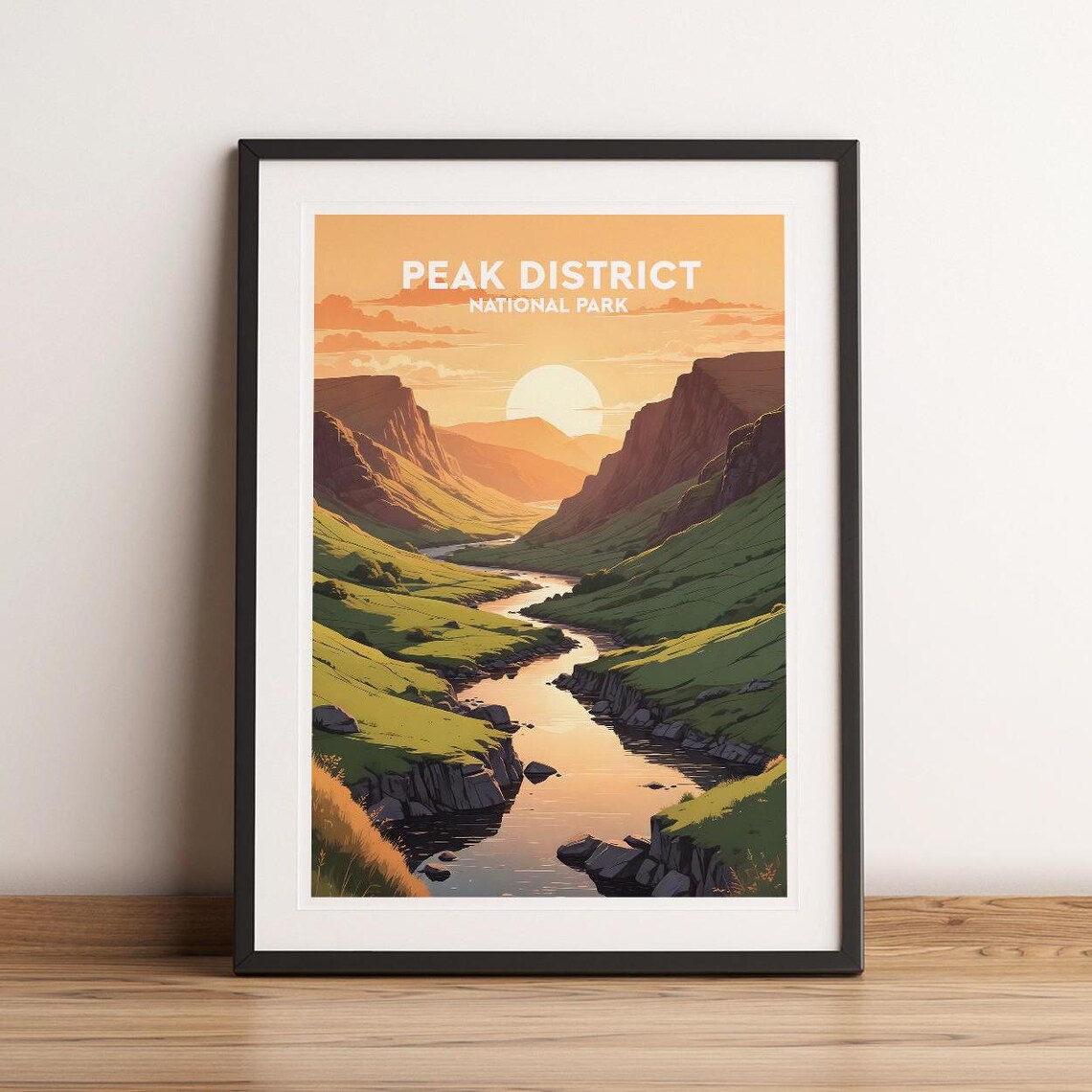 Peak District National Park Sunrise Valley Vintage Retro Travel Poster