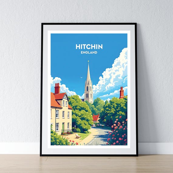 Hitchin Poster Print England Wall Art Gift Travel Home Decor Illustration