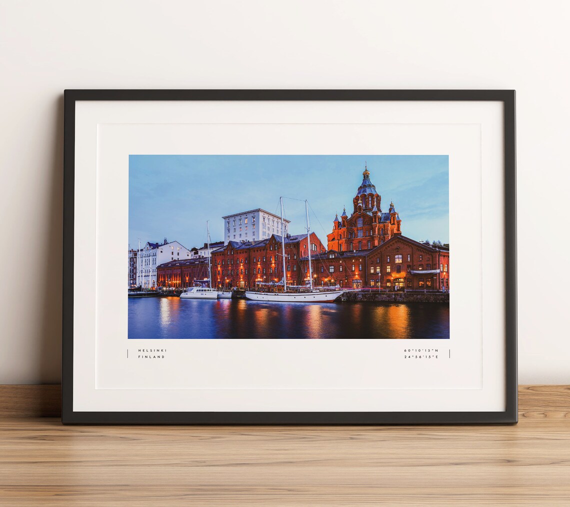 Helsinki Coordinates Travel Poster, Black and White