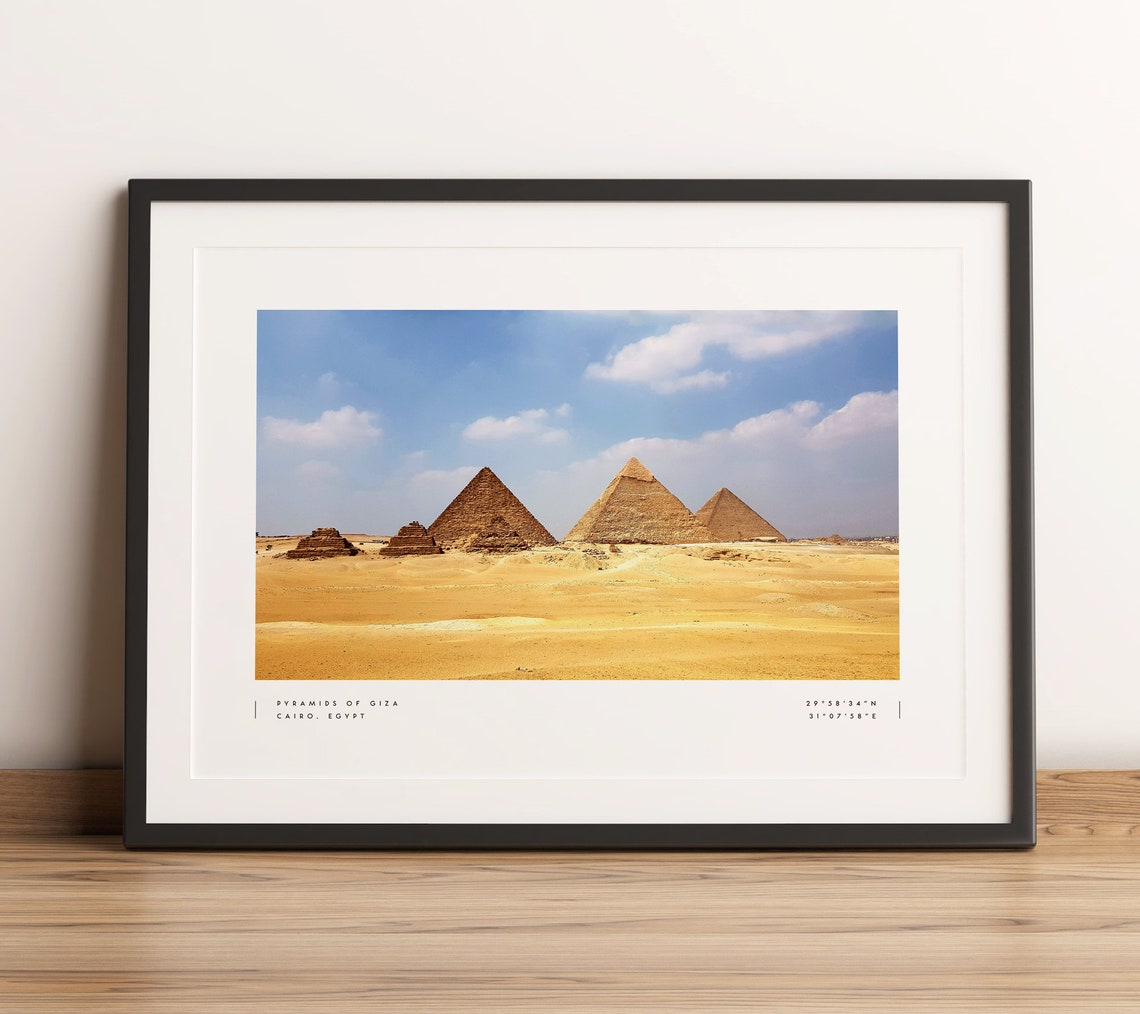 Pyramids of Giza Cairo Egypt Desert Photo Coordinates Poster