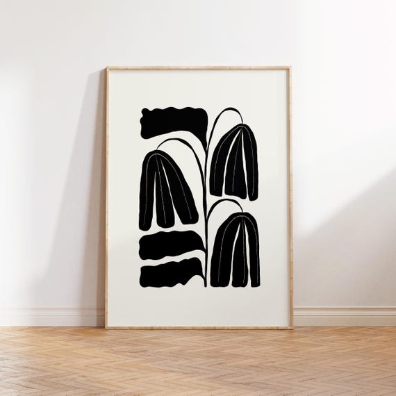 Dark Flowers Abstract Floral Art Print, Modern Decor