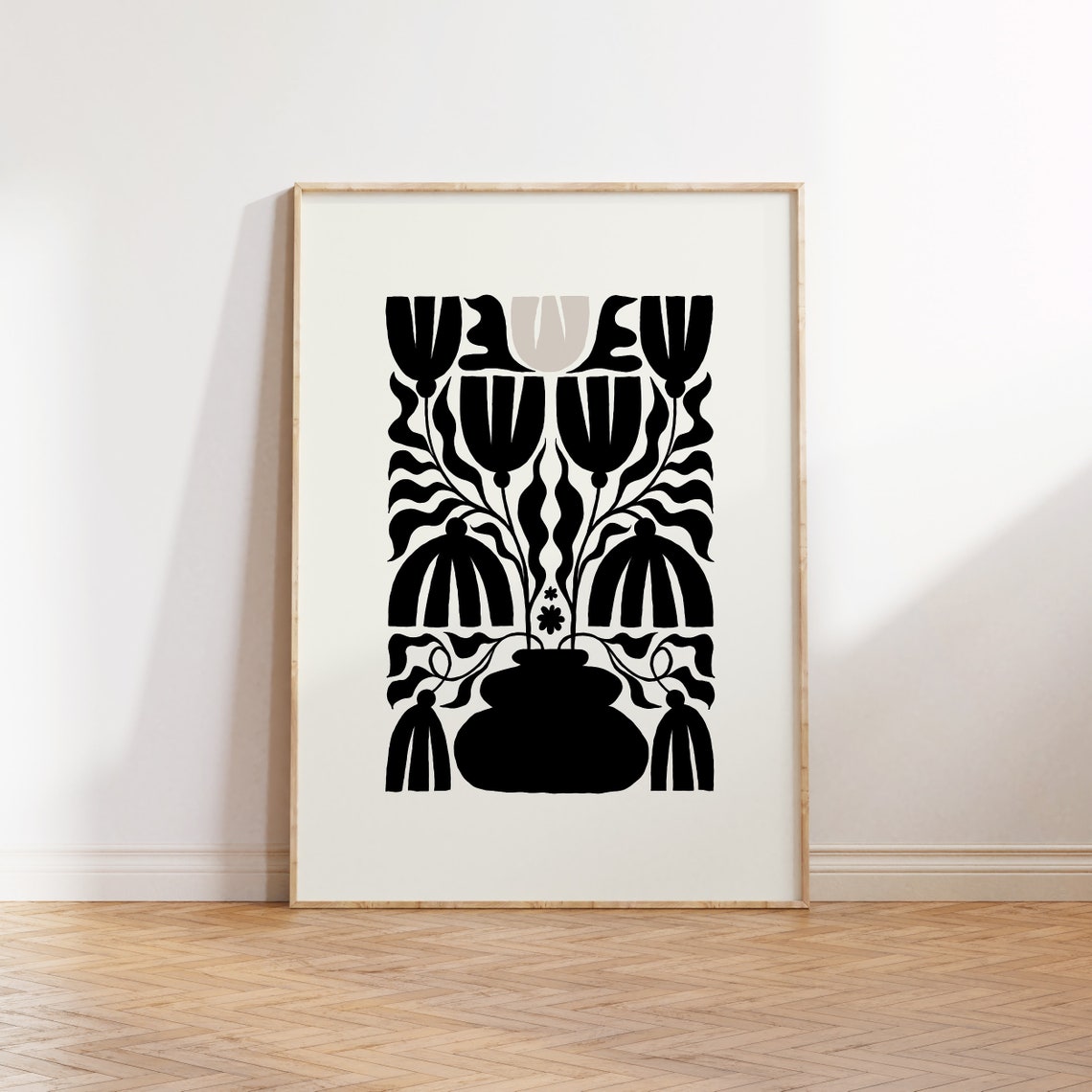Black White Minimalist Floral Vase Bold Botanical Abstract Poster