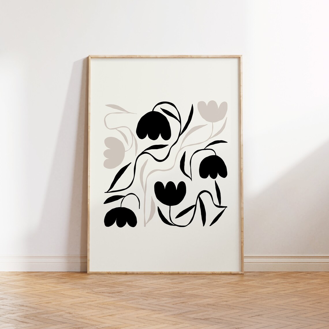 Dark Flowers Black And White Art Poster Print