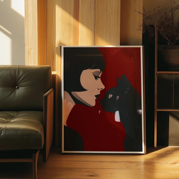 Woman And Black Cat Minimalist Poster