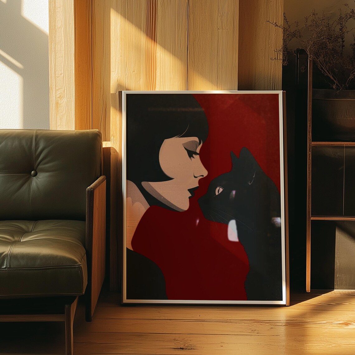 Woman And Black Cat Minimalist Poster
