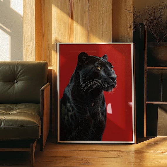Black Panther Poster Retro Red Wall Art Digital Download
